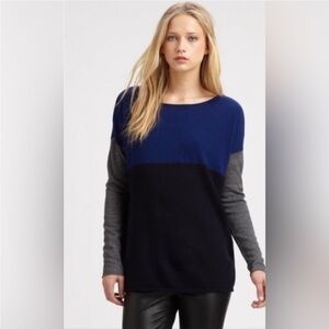 Vince Colorblock Cashmere and Wool Sweater Size Small Navy Black Charcoal